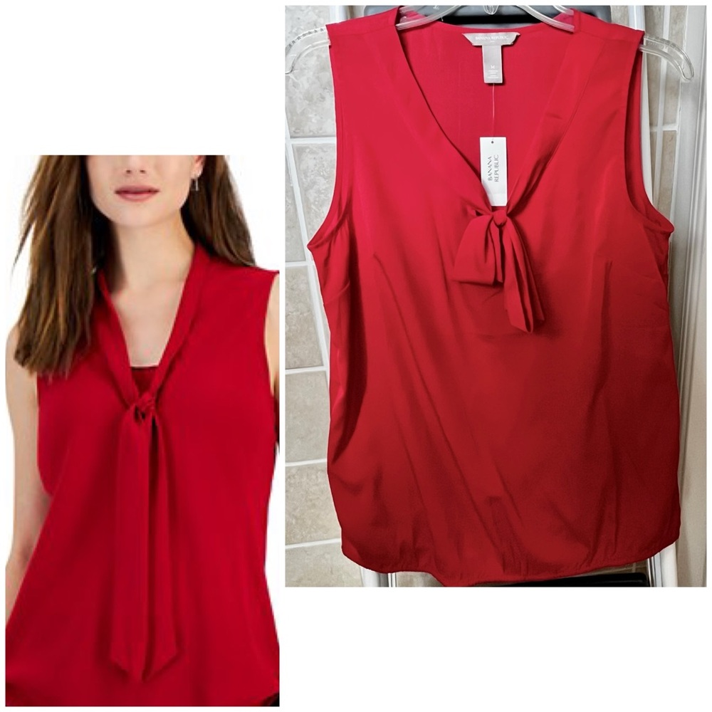 NWT Banana Republic Tie-neck Sleeveless Tank Top Silky Blouse, Sz M